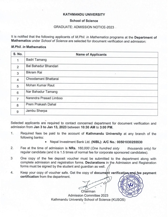 Admission Notice (M.Phil. in Mathematics) 2023 1 Admission Notice MPhil in Mathematics