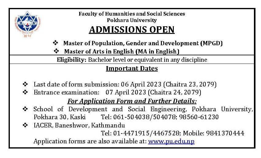 ADMISSION OPEN FOR MPGD AND MA IN ENGLISH 1 Admission Open Notice MA english March 10